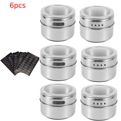 MLIA Магнитни буркани за подправки с етикети за подправки Магнитни кутии за подправки от неръждаема стомана с магнитна основа на стената на хладилника