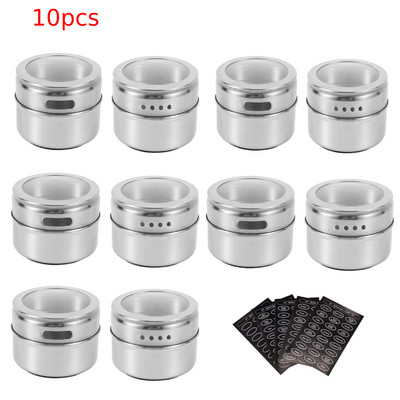 MLIA Магнитни буркани за подправки с етикети за подправки Магнитни кутии за подправки от неръждаема стомана с магнитна основа на стената на хладилника