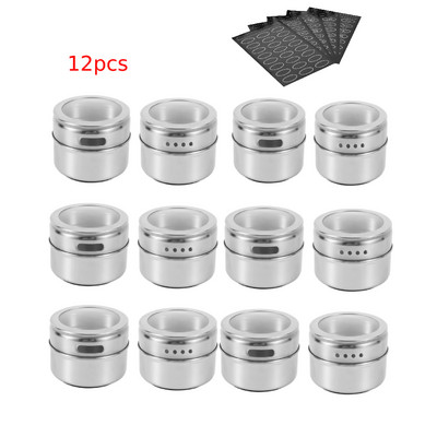 MLIA Магнитни буркани за подправки с етикети за подправки Магнитни кутии за подправки от неръждаема стомана с магнитна основа на стената на хладилника