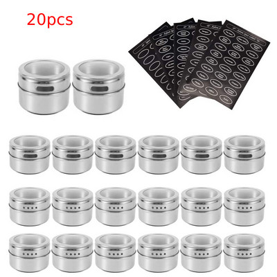 MLIA Магнитни буркани за подправки с етикети за подправки Магнитни кутии за подправки от неръждаема стомана с магнитна основа на стената на хладилника