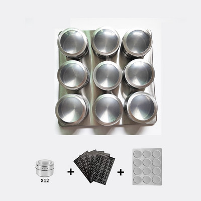 MLIA Магнитни буркани за подправки с етикети за подправки Магнитни кутии за подправки от неръждаема стомана с магнитна основа на стената на хладилника