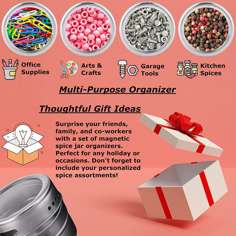 MLIA Магнитни буркани за подправки с етикети за подправки Магнитни кутии за подправки от неръждаема стомана с магнитна основа на стената на хладилника