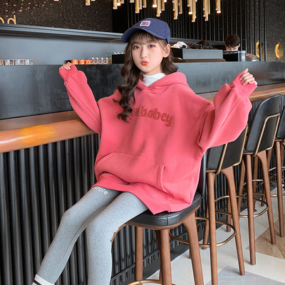 Hanorac casual pentru copii cu gluga pentru fete - culoare verde si rosu