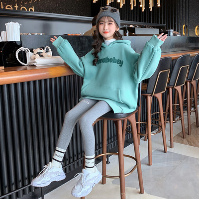 Hanorac casual pentru copii cu gluga pentru fete - culoare verde si rosu