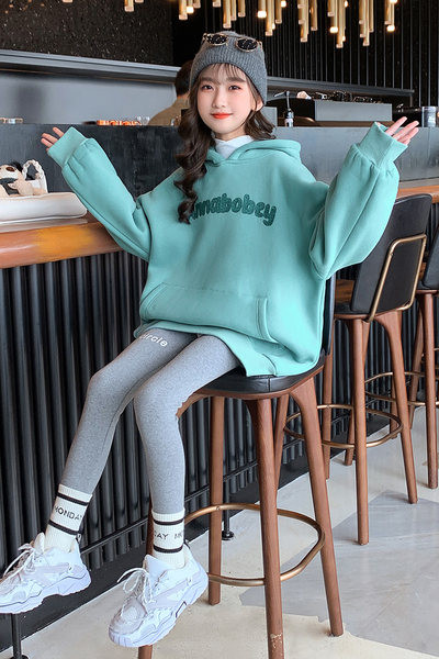 Hanorac casual pentru copii cu gluga pentru fete - culoare verde si rosu