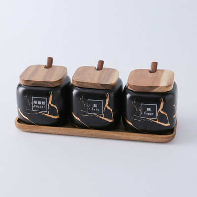 Set borcane din ceramică pentru condimente din marmură Oală pentru condimente Bucătărie Cutie de depozitare alimente Capac recipient Accesorii Raft Sare Zahăr Piper Shaker