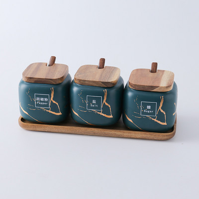 Set borcane din ceramică pentru condimente din marmură Oală pentru condimente Bucătărie Cutie de depozitare alimente Capac recipient Accesorii Raft Sare Zahăr Piper Shaker