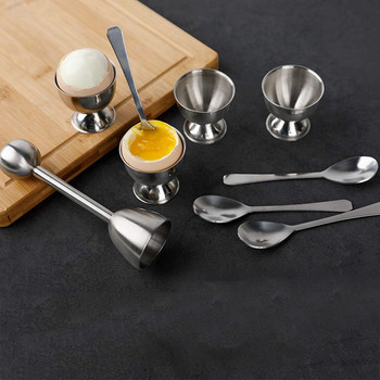 Горещи SV-комплекти за крекери за яйца от неръждаема стомана, държач за разделяне на твърдо сварени яйца, 8 лъжици, 8 чаши, 2 горни ножа за отстраняване на черупки