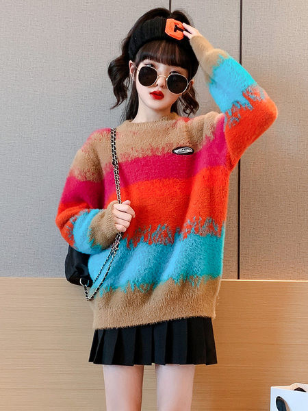 Pulover cu logo colorat pentru fete