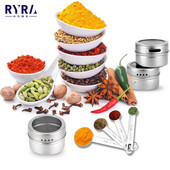 Magnetinės prieskonių skardinės nerūdijančio plieno pagardų butelių magnetinės talpyklos lentynos su bazine pipirų plaktuvais Druskos skardinių rinkinys, prieskonių purškikliai