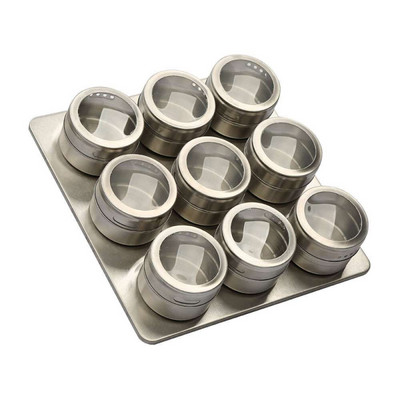 Magnetinės prieskonių skardinės nerūdijančio plieno pagardų butelių magnetinės talpyklos lentynos su bazine pipirų plaktuvais Druskos skardinių rinkinys, prieskonių purškikliai