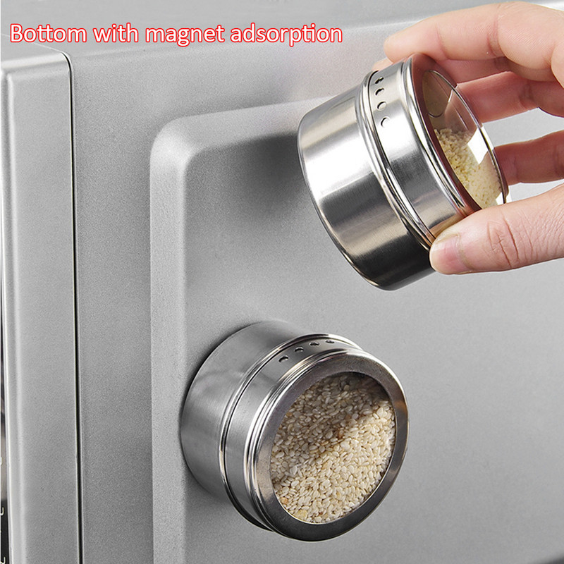 4vnt/6vnt Magnetinis prieskonių stiklainis Prieskonių butelių rinkinys Purtyklė Purškimo įrankiai Nerūdijančio plieno prieskonių skardinės Pipirų prieskonių laikymo talpykla
