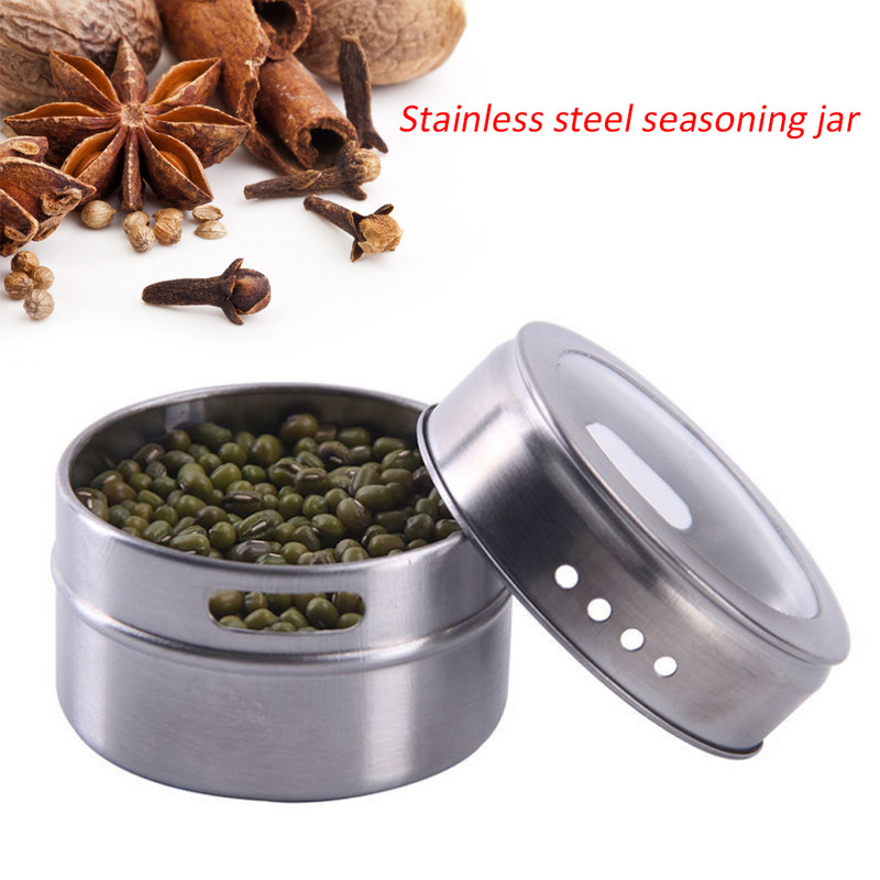 4vnt/6vnt Magnetinis prieskonių stiklainis Prieskonių butelių rinkinys Purtyklė Purškimo įrankiai Nerūdijančio plieno prieskonių skardinės Pipirų prieskonių laikymo talpykla