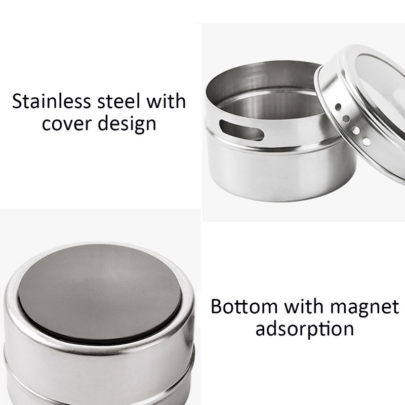4vnt/6vnt Magnetinis prieskonių stiklainis Prieskonių butelių rinkinys Purtyklė Purškimo įrankiai Nerūdijančio plieno prieskonių skardinės Pipirų prieskonių laikymo talpykla