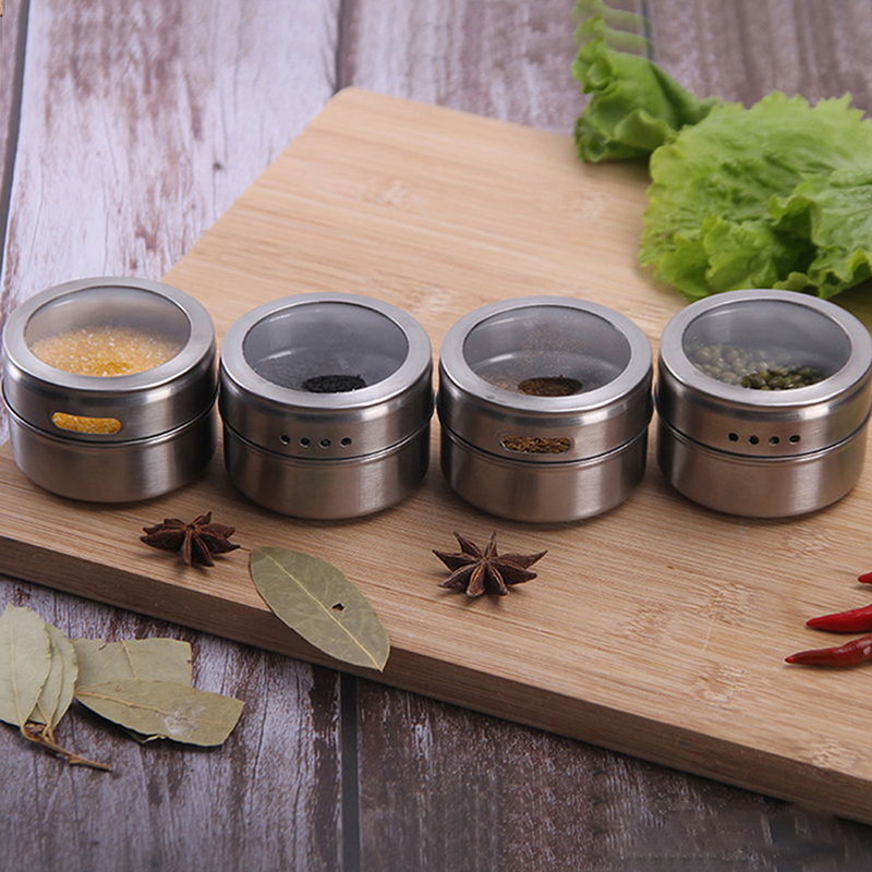 4vnt/6vnt Magnetinis prieskonių stiklainis Prieskonių butelių rinkinys Purtyklė Purškimo įrankiai Nerūdijančio plieno prieskonių skardinės Pipirų prieskonių laikymo talpykla