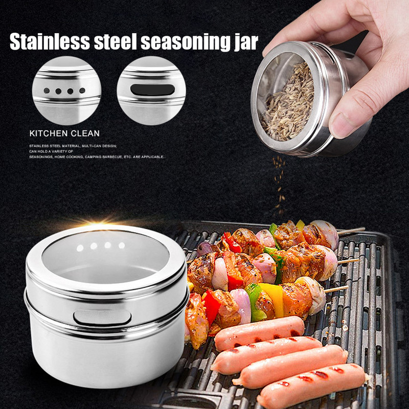 4vnt/6vnt Magnetinis prieskonių stiklainis Prieskonių butelių rinkinys Purtyklė Purškimo įrankiai Nerūdijančio plieno prieskonių skardinės Pipirų prieskonių laikymo talpykla