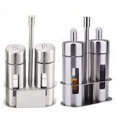 Set de agitator de sare și piper din oțel inoxidabil Borcan de condimente cu suport Sticle de ulei Cutie de condimente Recipient pentru condimente Unelte de bucătărie