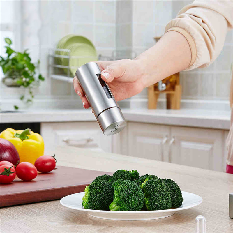 Set de agitator de sare și piper din oțel inoxidabil Borcan de condimente cu suport Sticle de ulei Cutie de condimente Recipient pentru condimente Unelte de bucătărie