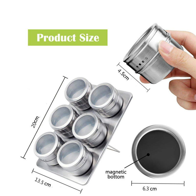 6/9 db Mágneses fűszeres tégely szett rozsdamentes acél alapú fűszerdobozok fűszeres fűszertartók fűszeres doboz konyhai tárolóeszközök