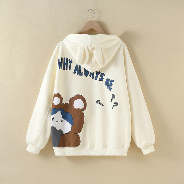 Hanorac sport lat pentru fete cu aplicație și glugă