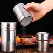 Nerūdijančio plieno miltelių dozatoriaus vamzdelis su tinklelio tankios skylės miltelių bakeliu, kavos druskos ir pipirų plaktuvų prieskonių dozatoriumi