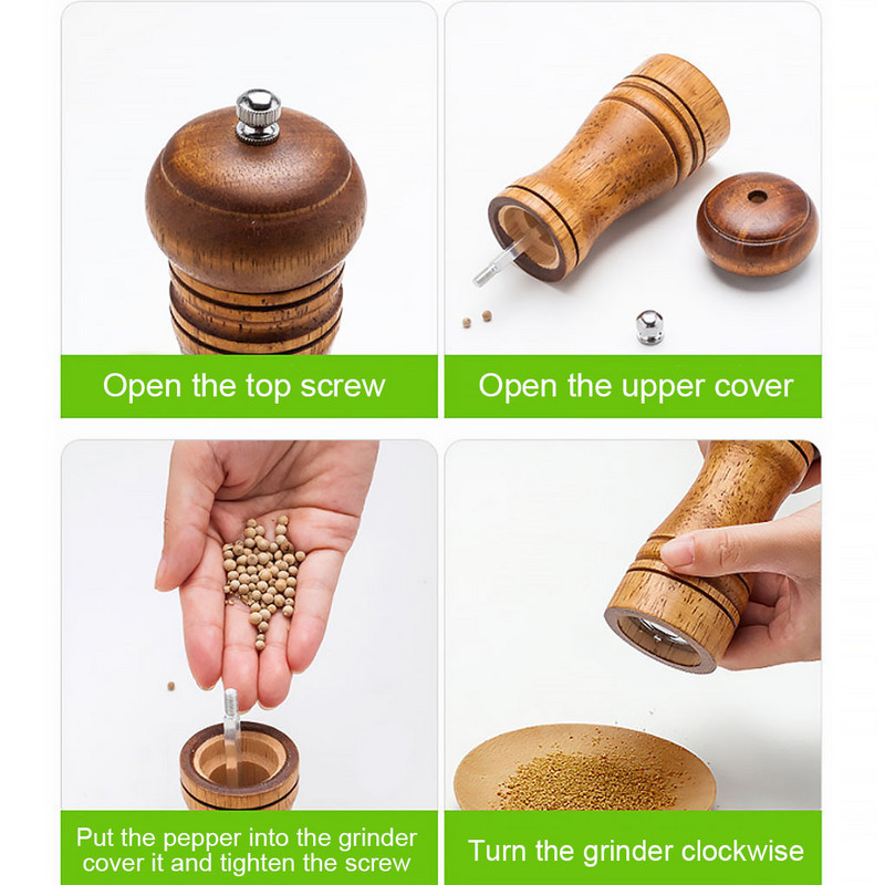 Medienos pipirų prieskonių malūnėlių rinkinys Rankinių prieskonių malūnėlių malūnėlis Keraminis šlifavimo šlifavimo šerdis Virtuvės įrankiai Maisto gaminimo BBQ įrankiai