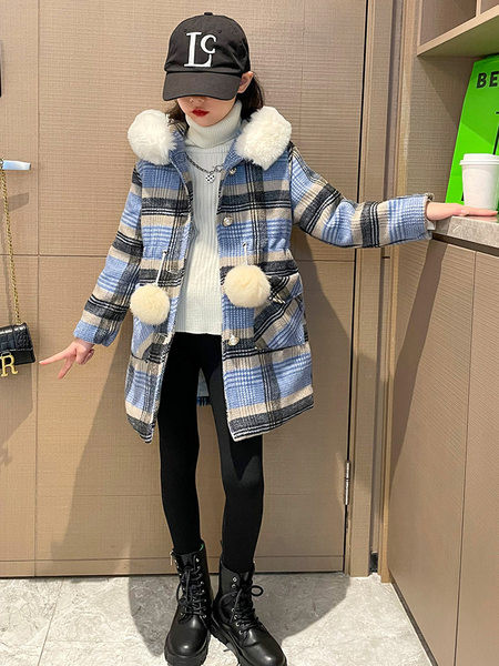 Vaikiška languota striukė su pamušalu, sagomis ir gobtuvu mergaitėms