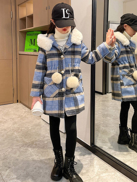 Vaikiška languota striukė su pamušalu, sagomis ir gobtuvu mergaitėms