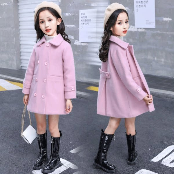 Palton la modă pentru fete cu guler clasic și închidere cu nasturi