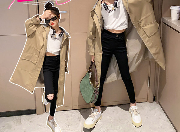 Vaikiška vidutinio ilgio striukė nuo vėjo su užtrauktuku ir kišene mergaitėms