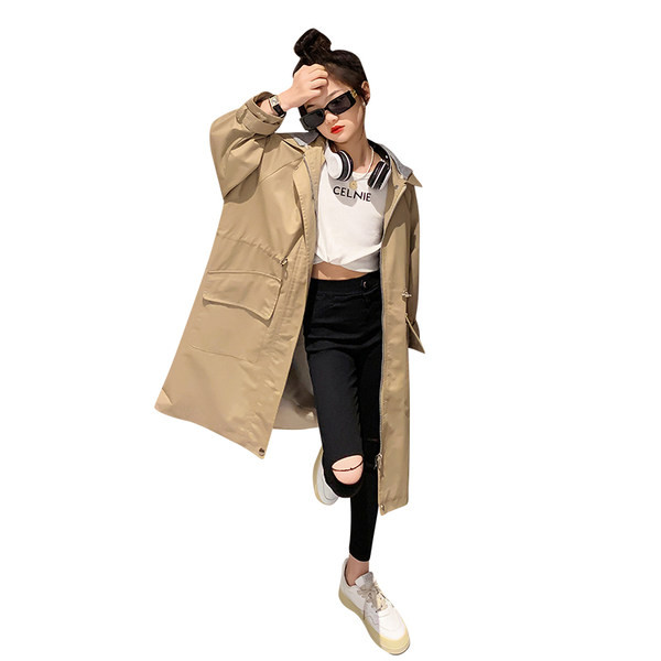 Vaikiška vidutinio ilgio striukė nuo vėjo su užtrauktuku ir kišene mergaitėms