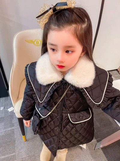 Madinga rudens žieminė striukė mergaitėms su raišteliais ir sagomis