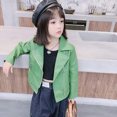 Elegantna kožna jakna za djevojčice s klasičnim ovratnikom i kopčanjem na patentni zatvarač