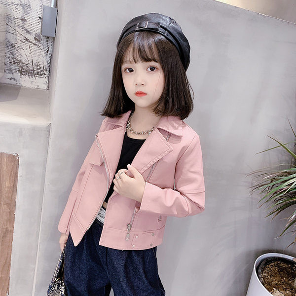 Elegantna kožna jakna za djevojčice s klasičnim ovratnikom i kopčanjem na patentni zatvarač