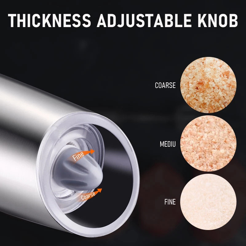 BOZZH elektrinis pipirų malūnas gravitacinis indukcinis nerūdijančio plieno druskos prieskonių malūnėlis LED šviesos virtuvės įrankis