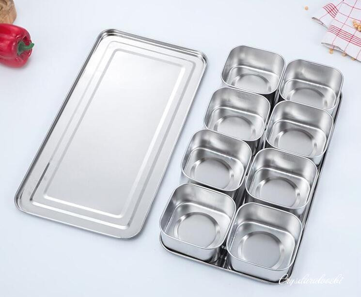 Japán rozsdamentes acél fűszeres doboz készlet Kreatív fűszeres tégely 6 rács 8 opcionális fedéllel Konyhai egészség fűszerdoboz