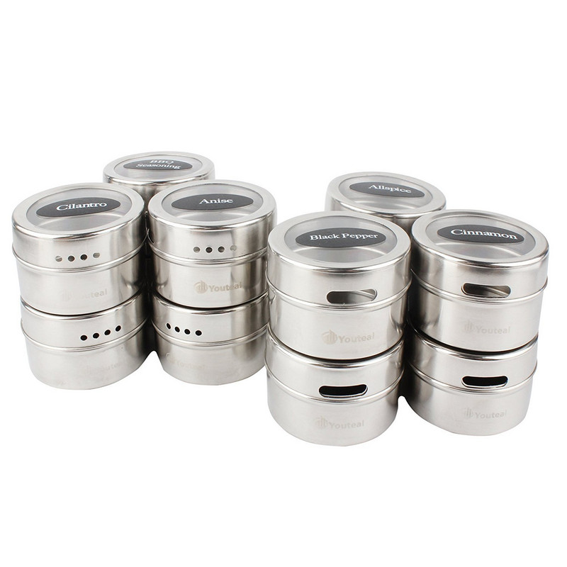 Set de oale de condimente din oțel inoxidabil vizibil Set de sticle de condimente de uz casnic Set de tip magnetic cu autocolante Ustensile de bucătărie Borcane de condimente