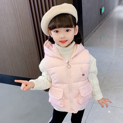 Vaikiška liemenė su gobtuvu, aplikacijomis ir blizgučiais mergaitėms