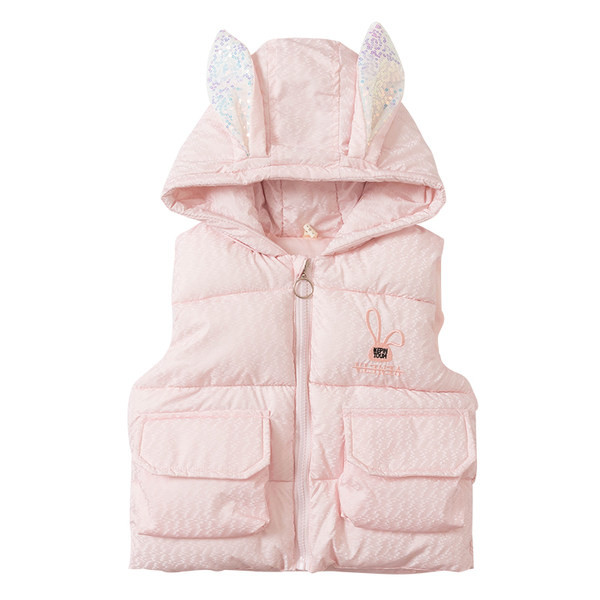 Vaikiška liemenė su gobtuvu, aplikacijomis ir blizgučiais mergaitėms