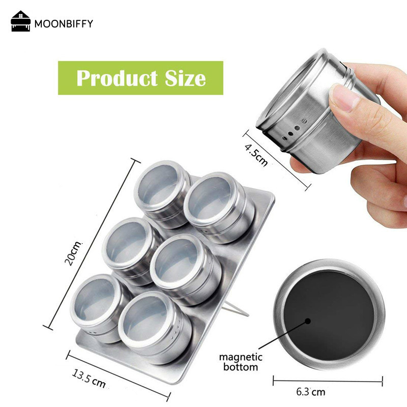 Mágneses fűszerüveg készlet 304 Rozsdamentes acél sószóró Borsszóró fűszerekhez Állványos fűszerdoboz konyhai fűszertartó