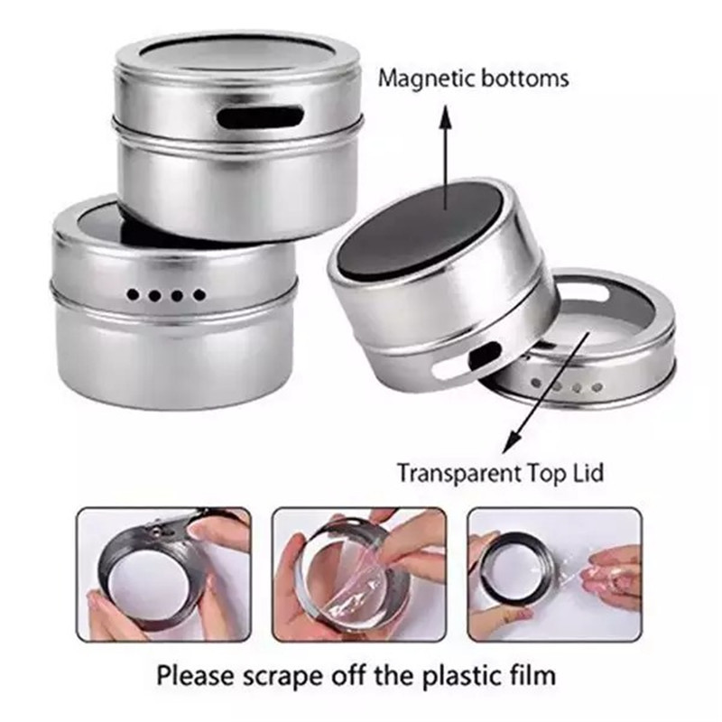 Mágneses fűszerüveg készlet 304 Rozsdamentes acél sószóró Borsszóró fűszerekhez Állványos fűszerdoboz konyhai fűszertartó