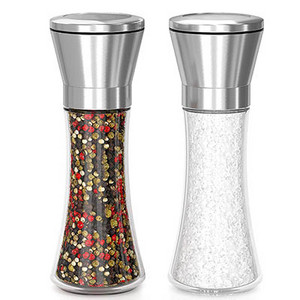 Konco 2vnt druskos pipirų malūnėlių plaktuvai, nerūdijančio plieno pipirų prieskonių malūnėlių rinkinys su reguliuojama keramika su stikliniu korpusu