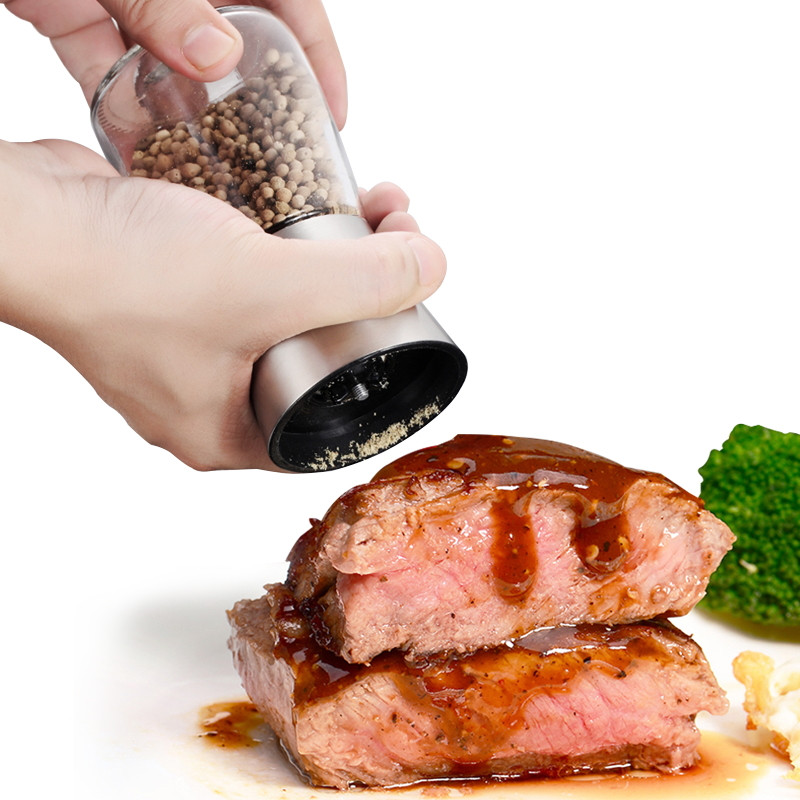 Konco 2vnt druskos pipirų malūnėlių plaktuvai, nerūdijančio plieno pipirų prieskonių malūnėlių rinkinys su reguliuojama keramika su stikliniu korpusu