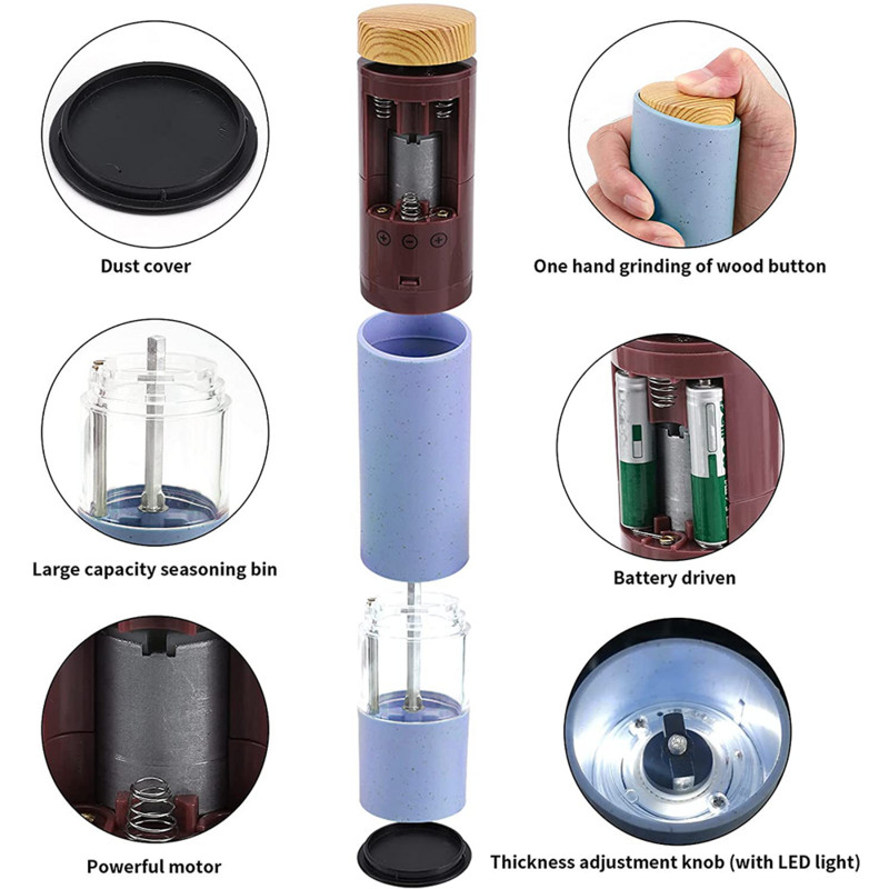 Elektrinė druskos ir pipirų malūnėlis, automatinis prieskonių malūnėlis su baterijomis varomas kviečių pluošto medžiagų plaktuvas Virtuvės įrankiai Virtuvės prietaisai