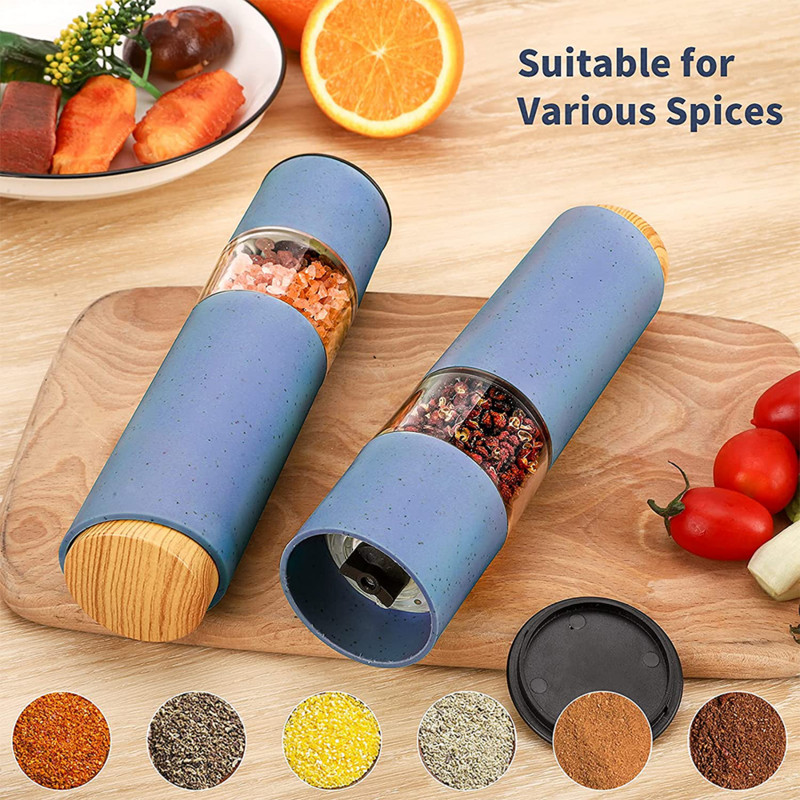 Elektrinė druskos ir pipirų malūnėlis, automatinis prieskonių malūnėlis su baterijomis varomas kviečių pluošto medžiagų plaktuvas Virtuvės įrankiai Virtuvės prietaisai