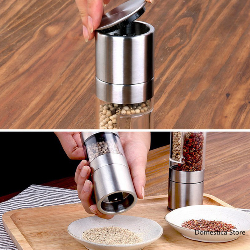2 viename pipirų malūnėlis nerūdijančio plieno automatinis gravitacinis purtytuvas druskos ir pipirų malūnėlis virtuvės prieskonių malūnėlio įrankiai