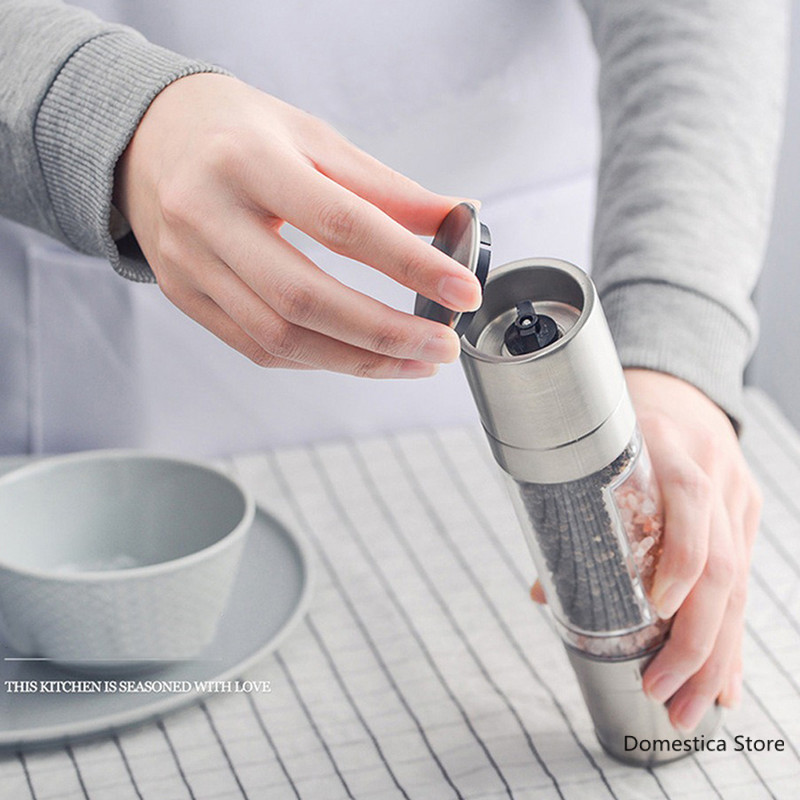 2 viename pipirų malūnėlis nerūdijančio plieno automatinis gravitacinis purtytuvas druskos ir pipirų malūnėlis virtuvės prieskonių malūnėlio įrankiai