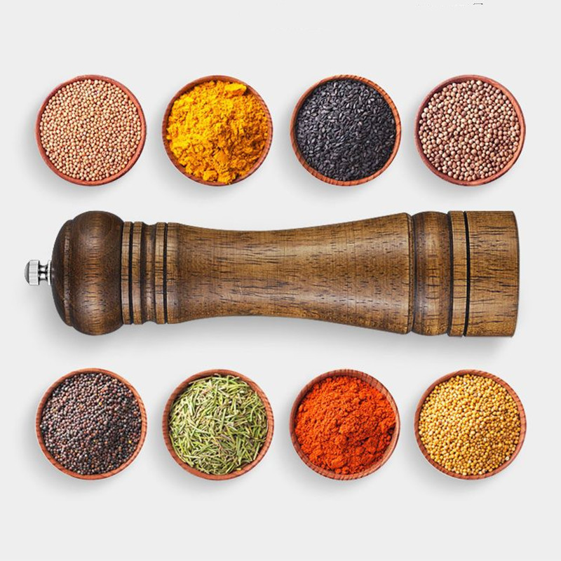 Druskos ir pipirų malūnėlis Rankinis medžio malimo mašina Žolelių prieskonių malūnėlis Reguliuojamas stambumo virtuvės įrankiai