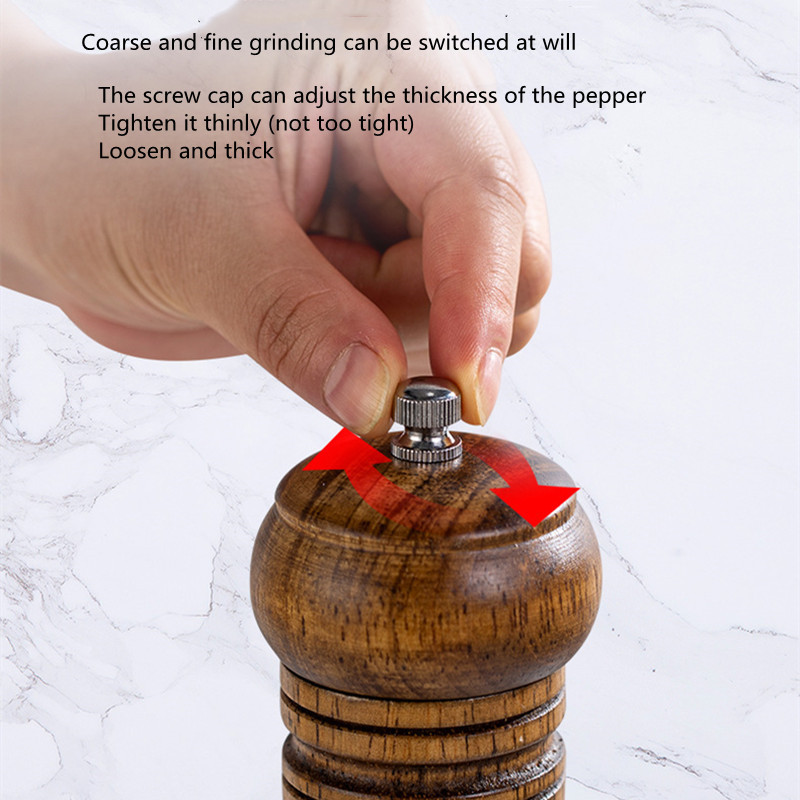 Druskos ir pipirų malūnėlis Rankinis medžio malimo mašina Žolelių prieskonių malūnėlis Reguliuojamas stambumo virtuvės įrankiai