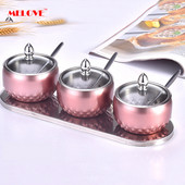 Ízesítő doboz 3 részes rozsdamentes acél szett Konyhai borsos edény sótartó cukortartály fűszer tégely konyhai kütyü készletek